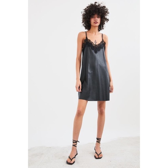 New Zara Lace & Leather Look Dress (S) - Picture 1 of 9
